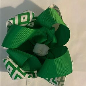 Green and White Hair Bow